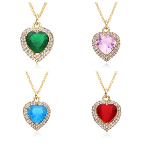 Cubic Zircon Micro Pave Brass Necklace, Heart, plated, micro pave cubic zirconia & for woman, more colors for choice, Length:Approx 41-50 cm, Sold By PC
