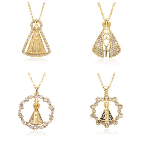 Kubický zirkon Micro vydláždit mosaz náhrdelník, různé styly pro výběr & micro vydláždit kubické zirkony & pro ženy, zlatý, Délka Cca 41-50 cm, Prodáno By PC