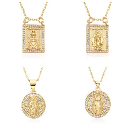 Cubic Zircon Micro Pave Brass Necklace plated & micro pave cubic zirconia & for woman golden Length Approx 41-50 cm Sold By PC