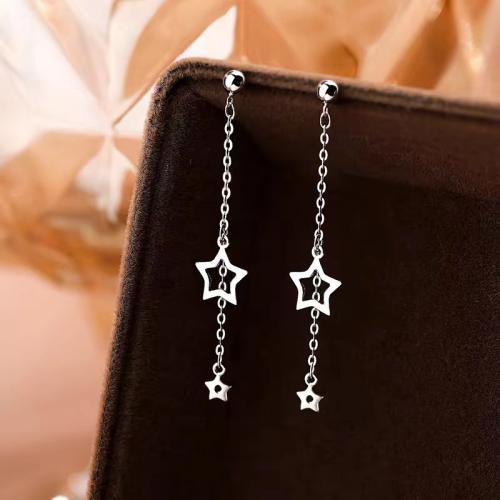 925 Sterling Silver Drop &  Dangle Earrings, Star, for woman, platinum color, 4x46mm, Sold By Pair