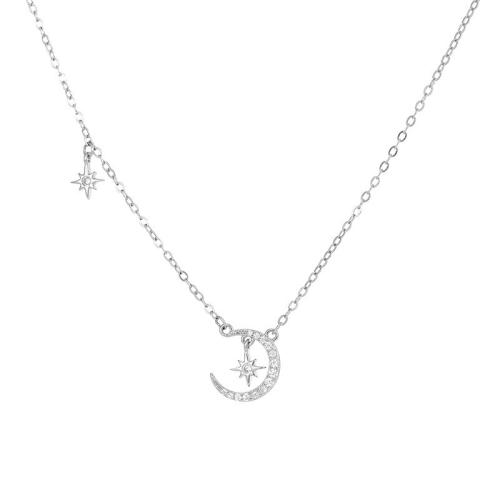 Cubic Zircon Micro Pave 925 Sterling Silver Necklace, with 5CM extender chain, micro pave cubic zirconia & for woman, platinum color, Length:Approx 40 cm, Sold By PC