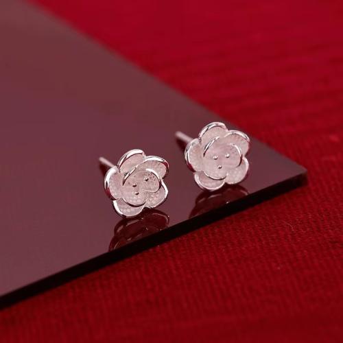 925 Sterling Silver Stud Earrings, petals, for woman, silver color, 8x8mm, Sold By Pair