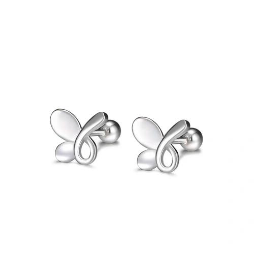 925 Sterling Silver Stud Earrings Butterfly & for woman silver color Sold By Pair