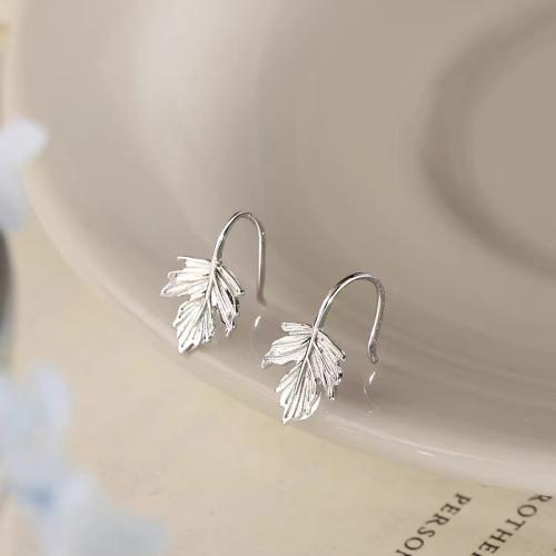 925 Sterling Silver Drop &  Dangle Earrings, Maple Leaf, for woman, silver color, 9x9.50mm, Sold By Pair