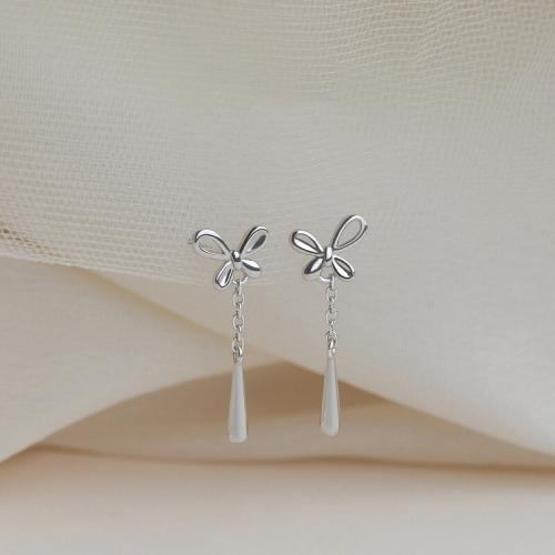 925 Sterling Silver Drop &  Dangle Earrings, Bowknot, for woman, platinum color, 24x8.50mm, Sold By Pair