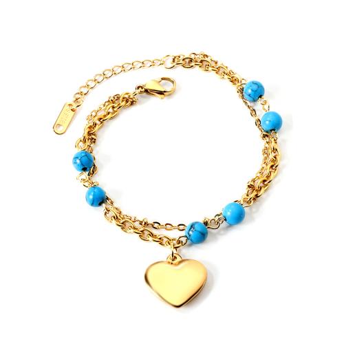 Bijoux bracelet en acier inoxydable, Acier inoxydable 304, avec turquoise, Placage, styles différents pour le choix & pour femme, doré, Vendu par PC