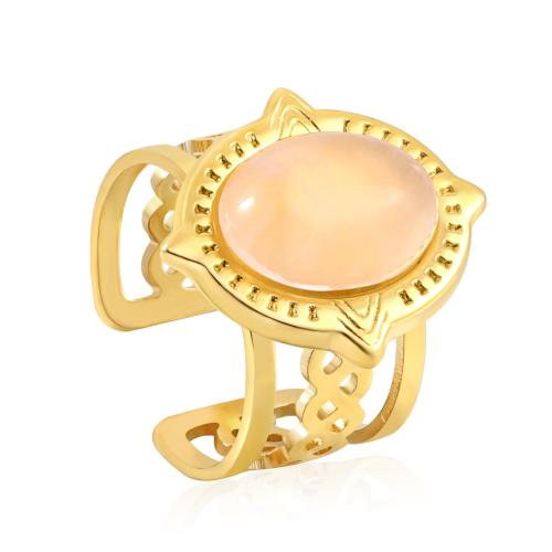 Natural Gemstone Finger Ring 304 Stainless Steel with turquoise & Gemstone plated & for woman golden Sold By PC