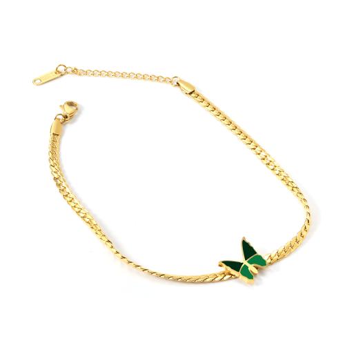 Stainless Steel Anklet 304 Stainless Steel plated & micro pave cubic zirconia & for woman & enamel golden Sold By PC
