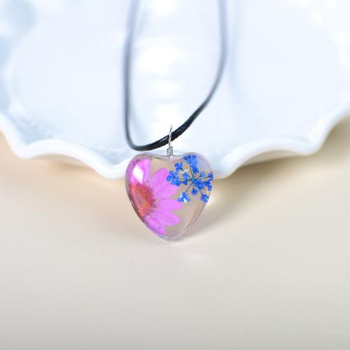 Glass Necklace with Dried Flower & Wax Cord for woman Length 45 cm Sold By PC