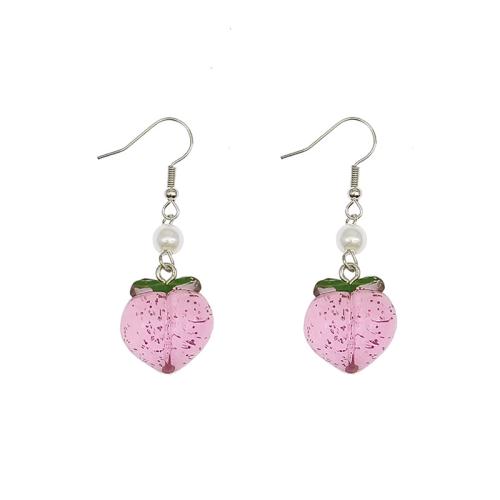 Resin Earring, Tibetan Style, with Resin & Plastic Pearl, epoxy gel, for woman, pink, Sold By Pair