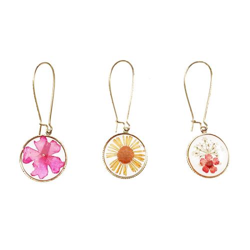 Zinc Alloy Lever Back Earring with Dried Flower & Resin epoxy gel & for woman Sold By Pair