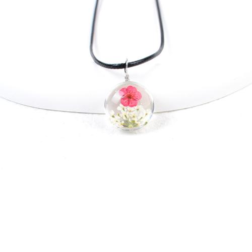 Glass Necklace with Dried Flower & Wax Cord handmade for woman Length Approx 45-50 cm Sold By PC