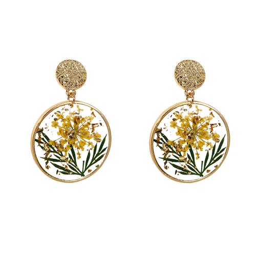 Brass Stud Earring, with Dried Flower & Resin, epoxy gel, for woman, golden, Sold By Pair