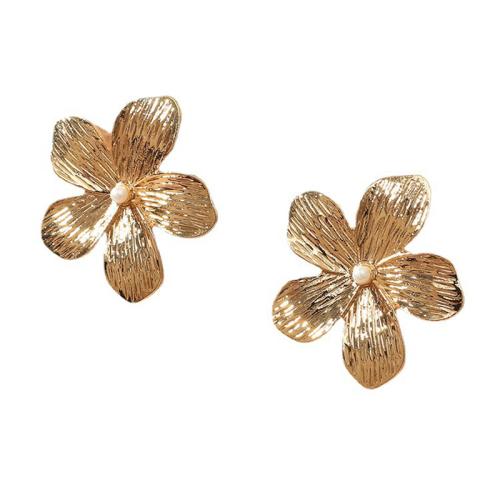 Zinc Alloy Stud Earring with Plastic Pearl for woman golden Sold By Pair