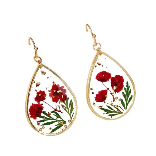 Messing Drop Earring, met Gedroogde bloem & Hars, epoxy sticker, voor vrouw, gouden, Verkocht door pair