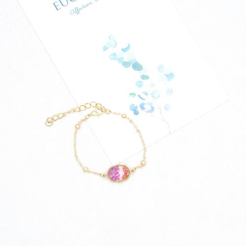 alliage de zinc bracelet, avec Fleurs séchées & verre, pour femme, plus de couleurs à choisir, Longueur 16 cm, Vendu par PC