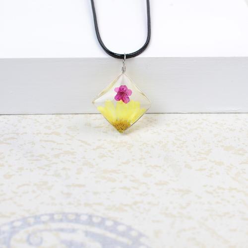 Glass Necklace with Dried Flower & Wax Cord handmade for woman Length Approx 41-50 cm Sold By PC