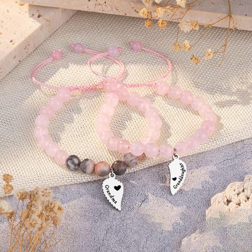 Gemstone Bracelets 304 Stainless Steel with Howlite & Polyester Cord & Rose Quartz handmade & for woman Length 16 cm Sold By Set