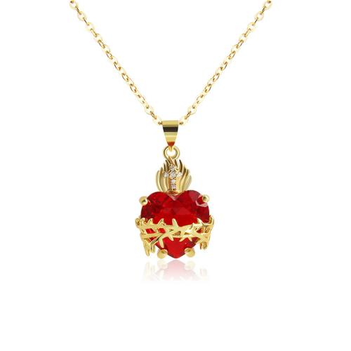 Cubic Zircon Micro Pave Brass Necklace, micro pave cubic zirconia & for woman, red, Sold By PC