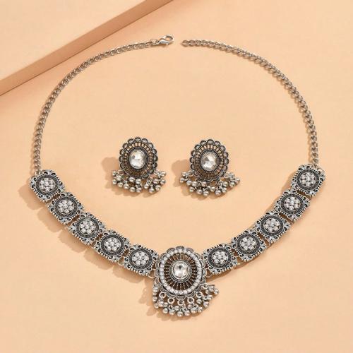 Zinc Alloy Jewelry Sets earring & necklace plated 2 pieces & for woman & with rhinestone Sold By Set