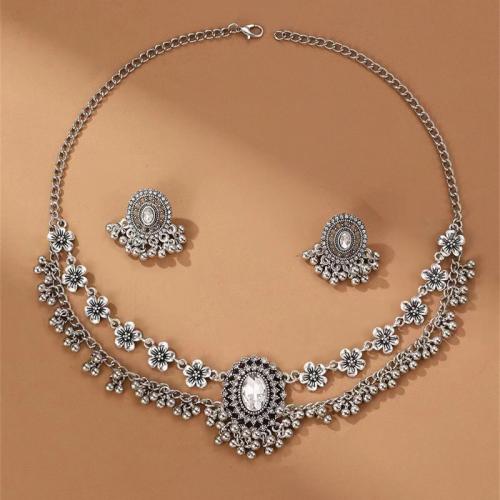 Conjuntos de joyería de aleación de zinc, pendiente & collar, chapado, 2 piezas & para mujer & con diamantes de imitación, más colores para la opción, Vendido por Set