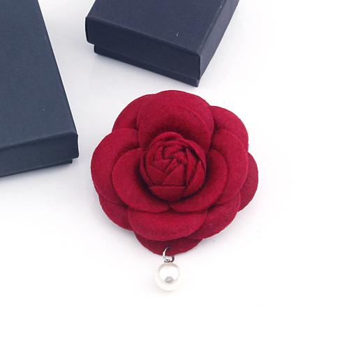 Fashion Brooch Jewelry, Cloth, with Plastic Pearl & Tibetan Style, handmade, for woman, more colors for choice, Sold By PC