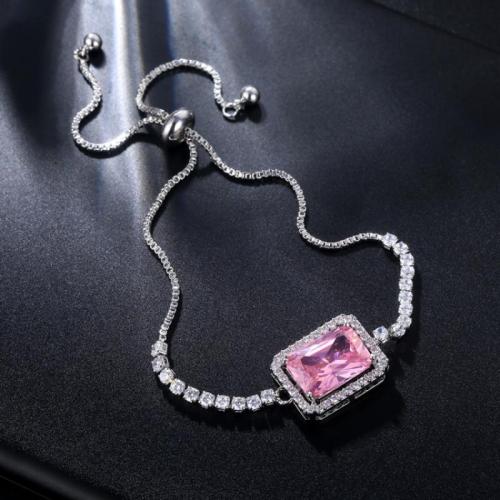 Bracelet cubique en laiton zircon pavent, Réglable & bijoux de mode & pavé de micro zircon & pour femme, plus de couleurs à choisir, Longueur:Environ 19 cm, Vendu par PC