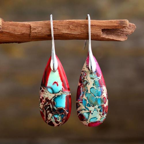 Boucles d'oreilles en pierres précieuses, laiton, avec Pierre naturelle, bijoux de mode & pour femme, plus de couleurs à choisir, 55x16mm, Vendu par paire