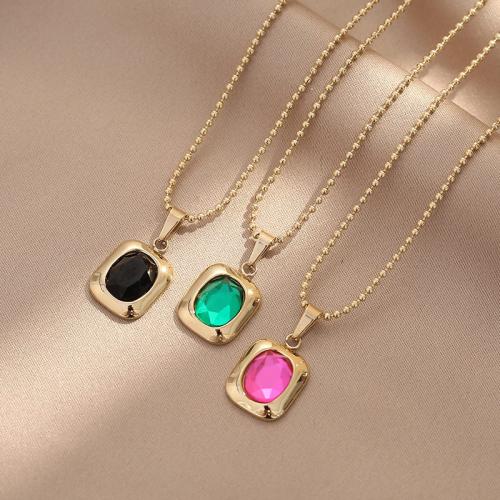 Titanium Steel Necklace, with 5cm extender chain, fashion jewelry & for woman & with rhinestone, more colors for choice, Length:Approx 40 cm, Sold By PC
