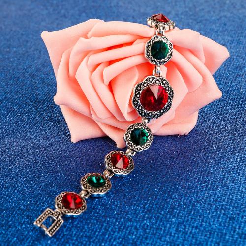 Zinc Alloy Bracelet with Glass Stone antique silver color plated fashion jewelry & for woman Length Approx 17 cm Sold By PC