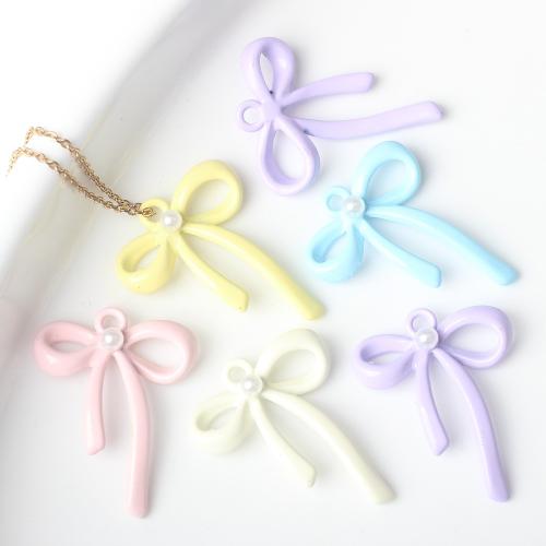 Tibetan Style Bowknot Pendants, with Plastic Pearl, painted, fashion jewelry & DIY, more colors for choice, nickel, lead & cadmium free, 20x31x5mm, Approx 100PCs/Bag, Sold By Bag