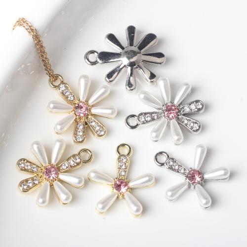 Tibetan Style Flower Pendants, with Cubic Zirconia & Plastic Pearl, plated, fashion jewelry & DIY & different styles for choice, more colors for choice, nickel, lead & cadmium free, Approx 100PCs/Bag, Sold By Bag