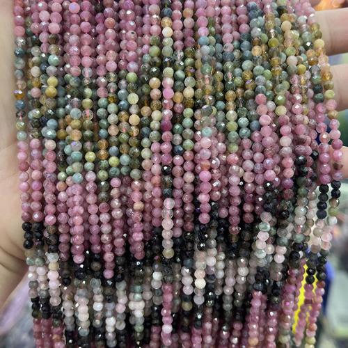 Grânulos de gemstone jóias, turmalina, Roda, joias de moda & DIY & facetada, cores misturadas, 3.50mm, vendido para Aprox 38 cm Strand