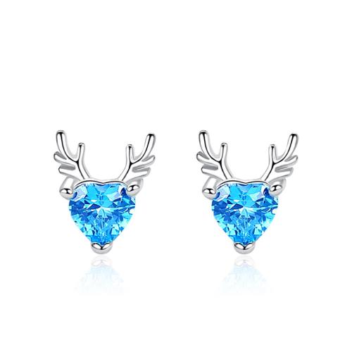 Cubic Zirconia Micro Pave Sterling Silver Earring 925 Sterling Silver Antlers fashion jewelry & micro pave cubic zirconia & for woman Sold By Pair