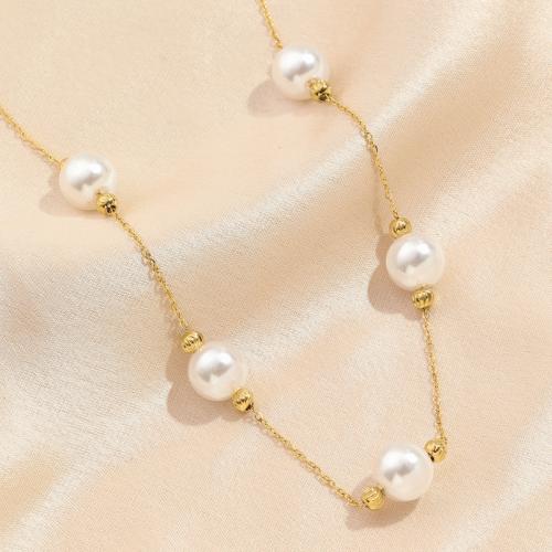 Edelstahl Schmuck Halskette, 304 Edelstahl, mit Kunststoff Perlen, mit Verlängerungskettchen von 5cm, Modeschmuck & für Frau, Länge ca. 40 cm, verkauft von PC