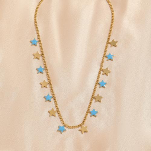 Nehrđajućeg čelika, nakit ogrlice, 304 nehrđajućeg čelika, s 5cm Produžetak lanac, Zvijezda, modni nakit & za žene & emajl, Dužina Približno 40 cm, Prodano By PC