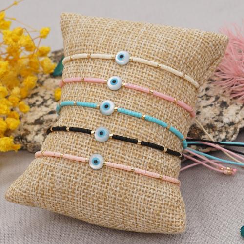 Seedbead bracelet, avec corde de cire, Réglable & motif de mauvais œil & pour femme, plus de couleurs à choisir, Vendu par PC
