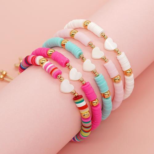 Polymer Clay Bracelet, with Wax Cord & Shell, Adjustable & for woman, more colors for choice, Sold By PC