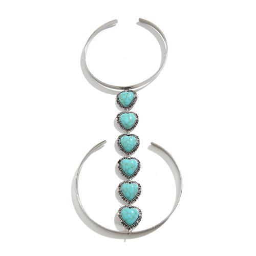 Body Chain Jewelry, Tibetan Style, with turquoise & Iron, plated, fashion jewelry & different styles for choice & for woman, Silver rhodium color, Sold By PC