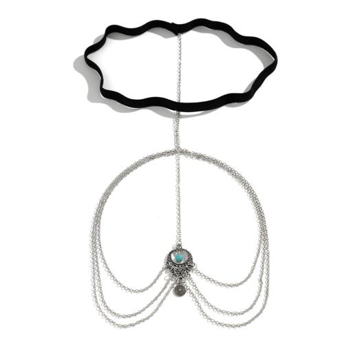 Body Chain Jewelry, Tibetan Style, with iron chain & turquoise & Elastic Thread, fashion jewelry & different styles for choice & for woman, platinum color, Sold By PC