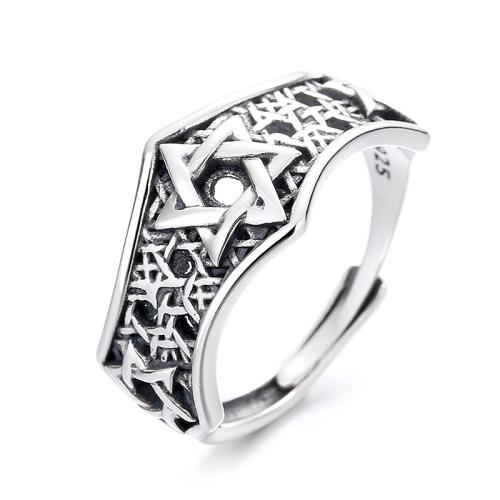 925 Sterling Silver Cuff Finger Ring Hexagram vintage & for woman & hollow US Ring Sold By PC