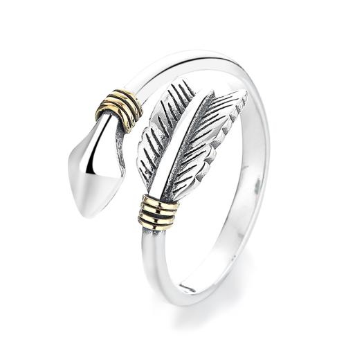 925 Sterling Silver Cuff Finger Ring, Feather, Antique finish, vintage & for woman, US Ring Size:6-8, Sold By PC