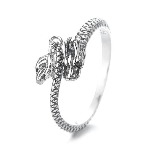 925 de prata esterlina Cuff Ring Finger, Dragão, Vintage & para mulher, 7mm, tamanho:6-8, vendido por PC