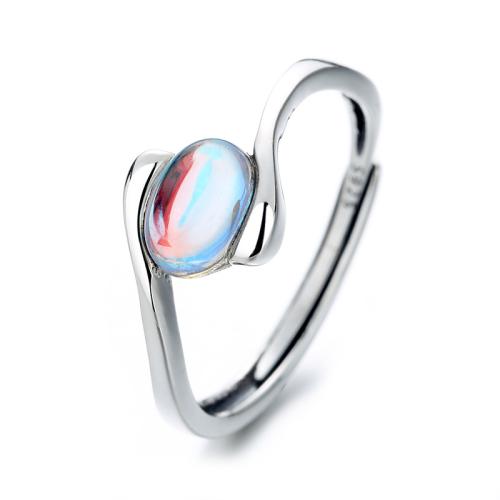 925 sterling zilver Manchet Finger Ring, met Blue Moonstone, Geometrisch Patroon, Vintage & verschillende stijlen voor de keuze & voor vrouw, Maat:6-8, Verkocht door PC