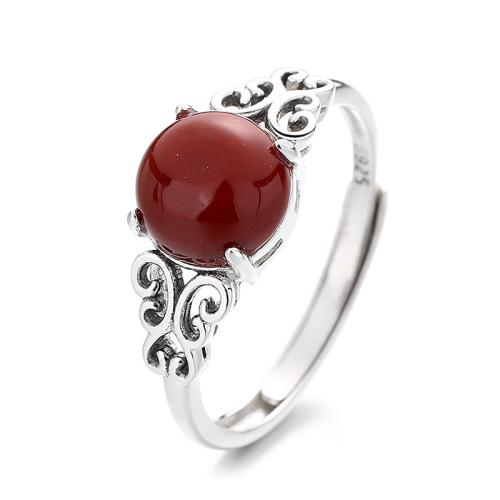 925 ασημένιο ασήμι Δέσε δάχτυλο του δακτυλίου, με Γιουνάν Red Agate, Vintage & για τη γυναίκα, Μέγεθος:6-8, Sold Με PC