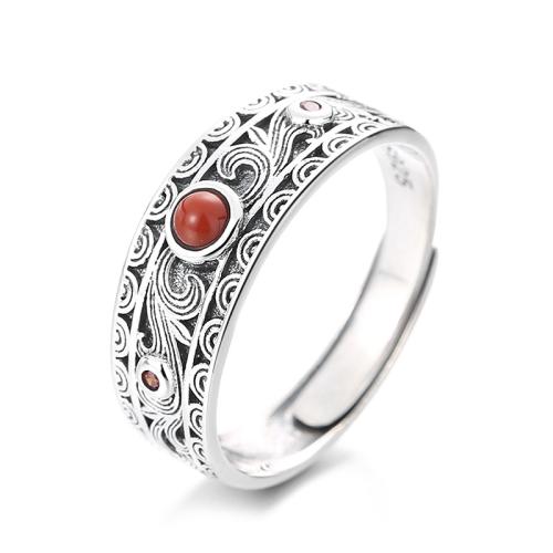 925 пробы Манжеты палец кольцо, с Юньнань красный агат, Винтаж & разные стили для выбора & Женский, 7mm, размер:6-9, продается PC