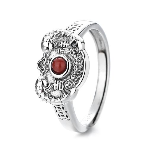 925 Sterling Silver Pljuska prst prsten, s Yunnan Red Agate, Riba, Berba & za žene, više boja za izbor, 11mm, Veličina:6-9, Prodano By PC