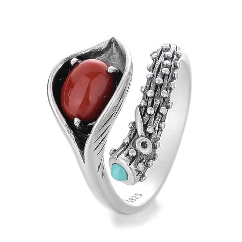 925 Sterling Silver Cuff Finger Ring, with Yunnan Red Agate, vintage & for woman, more colors for choice, US Ring Size:6-9, Sold By PC
