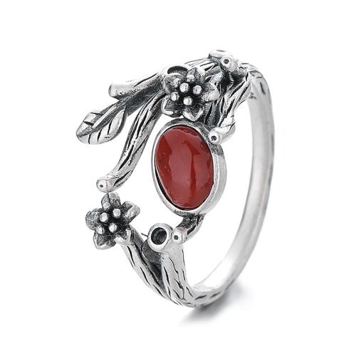 925 Sterling Silver Cuff Finger Ring with Yunnan Red Agate Branch vintage & for woman 14mm US Ring Sold By PC