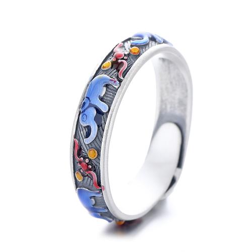 925 Sterling Silver Cuff Finger Ring, Elephant, vintage & for woman & epoxy gel, 5mm, US Ring Size:6-9, Sold By PC